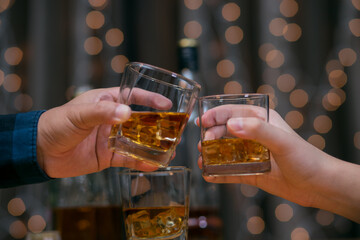 Celebrate whiskey on a friendly party in  restaurant