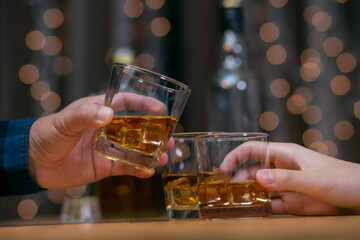 Celebrate whiskey on a friendly party in  restaurant