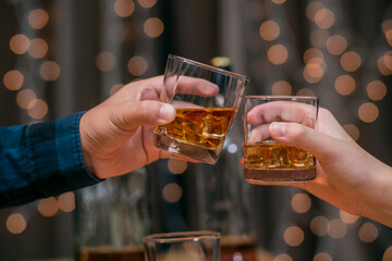 Celebrate whiskey on a friendly party in  restaurant
