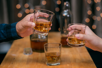 Celebrate whiskey on a friendly party in  restaurant