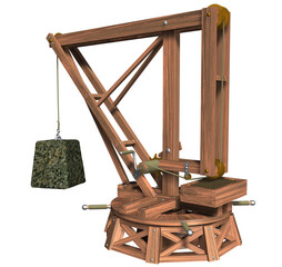 Leonardo da Vinci Rotatable Crane. 3D Rendering Illustration of Leonardo da Vinci desing and invention of Rotatable Crane