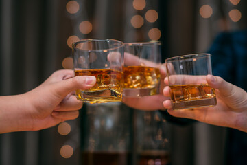 Celebrate whiskey on a friendly party in  restaurant