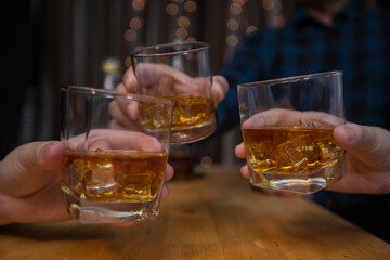 Celebrate whiskey on a friendly party in  restaurant