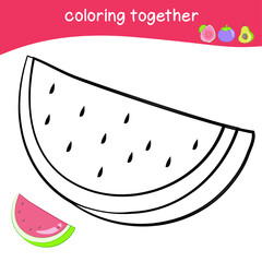 Fruit coloring worksheet page. Coloring cute fruit worksheet page. Educational printable colouring worksheet. Vector illustration.