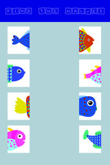 Match the halves of the fishes. Educational game for children.