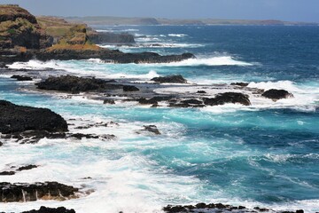 Waves crashing on rocks. Phillip Island. Victoria.Australia 