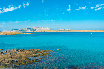 Fototapeta na wymiar The beautiful La Pelosa Beach in Sardinia