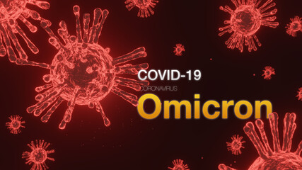 Coronavirus 2019-nCov novel coronavirus concept. Microscope virus close up., Omicron variant, 3d rendering.