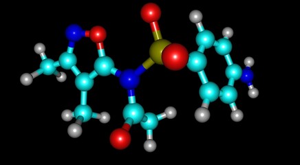 Sulfisoxazole acetyl molecular structure isolated on black