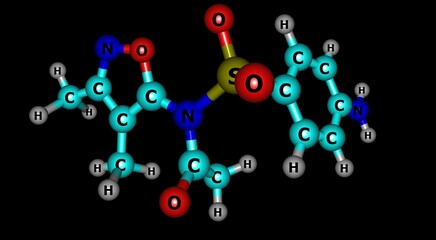 Sulfisoxazole acetyl molecular structure isolated on black