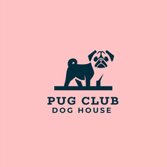 Pug negative space dog logo mascot icon illustration