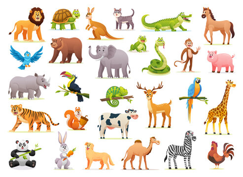 Set of cute wild animals in cartoon style