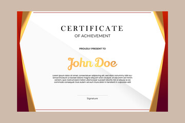 Certificate template design with simple and premium golden, red in luxury geometric shape style