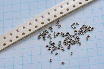 Electronic components, Lots of chip ceramic capacitor on graph paper