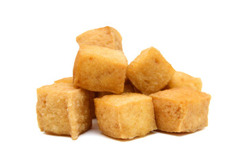 Fried tofu on a white background 