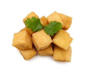 Fried tofu on a white background 