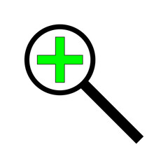 Fototapeta premium Plus in magnifying glass. Green icon. Analysis process. Focus tool. Outline symbol. Vector illustration. Stock image.