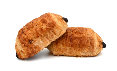 Chocolate danish pastry cakes isolated on white background