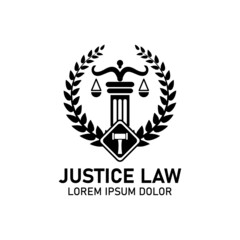 Law and attorney logo, elegant law and attorney firm vector logo design. Prosecution and law defense balance, judgement and protection, lawsuit and human rights theme, advocacy or notary symbol.