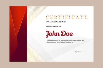 Certificate template design for graduation with simple and premium golden, red in luxury geometric shape style