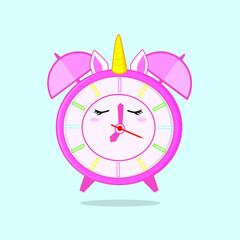 Unicor alarm. unicorn clock.unicorn alarm clock pink, cute and adorable pink alarm clock vector design illustration wallpaper background, rainbow pink and white.