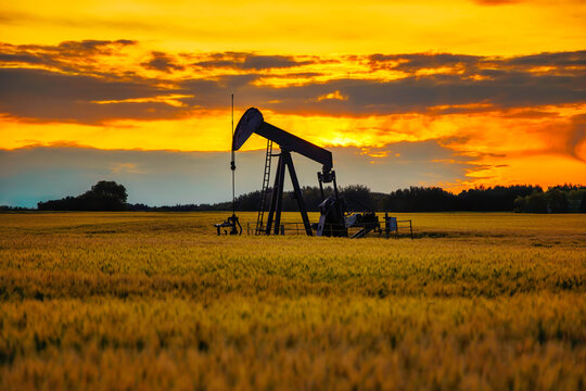 Pumpjack. Oil well
An oil pump jack on the middle of the wheat field with the beautiful sunset sky. A pump jack is a device used in the petroleum industry to extract crude oil from the ground