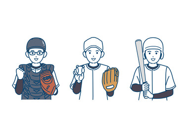 野球部　クラブ活動　部活　練習　スポーツ　ユニフォーム姿の少年　中高生　笑顔　イラスト