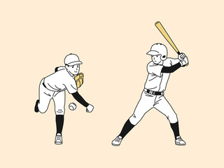 野球部　クラブ活動　部活　練習　スポーツ　ユニフォーム姿の少年　中高生　全身　イラスト