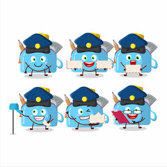A picture of cheerful blue pencil case postman cartoon design concept