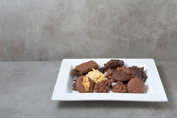 Set of various artisan chocolates of different varieties