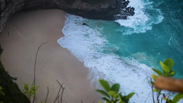 The shot of big waves on the tropical beach