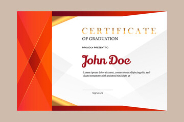 Certificate template design for graduation with simple and premium golden, red in luxury geometric shape style