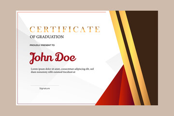 Certificate template design for graduation with simple and premium golden, red in luxury geometric shape style