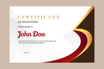 Certificate template design for graduation with simple and premium golden, red in luxury geometric shape style