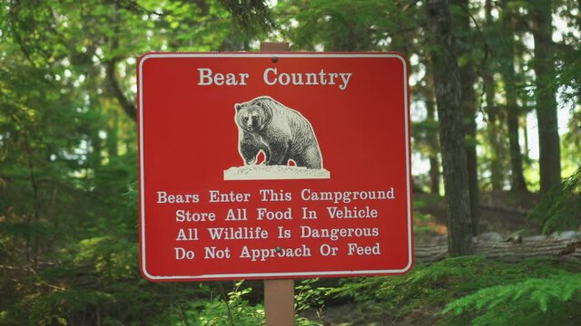 A Bear Country warning sign near a road inside Glacier National Park, Montana, U.S.A.Bear sightings in this area warning sign.
