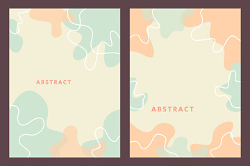 Set of stylish templates with organic abstract shapes and line in nude colors. Pastel background in minimalist style. Contemporary vector Illustration