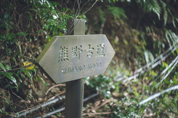 ユネスコ世界遺産 紀伊山地の霊場と参詣道 和歌山県田辺市熊野三山湯の峰温泉の熊野古道標識