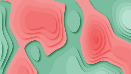 Multi layer cutout paper design style bright green orange  and pink gradient abstract vector background. 3d papercut background for presentation, cover, banner, website template. 