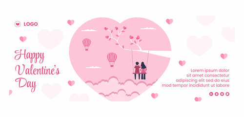 Happy Valentine's Day Cover Template Flat Design Illustration Editable of Square Background for Social media, Love Greeting Card or Banner