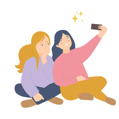 happy girls taking selfie illustration
