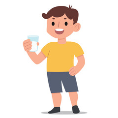Cute little boy with a glass of milk. Vector flat cartoon style illustration