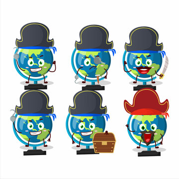 Cartoon character of globe ball with various pirates emoticons
