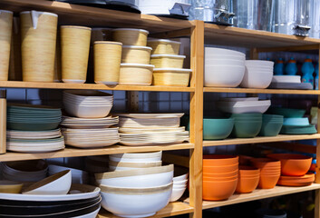 Crockery, porcelain, utensils and other different stuff on shop
