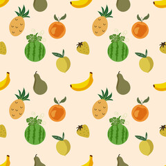 Fruits Vector ilustration seamless patern with black background.Great for textile,fabric,wrapping paper,and any print.