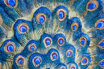 Close up feather peacock statue for use background