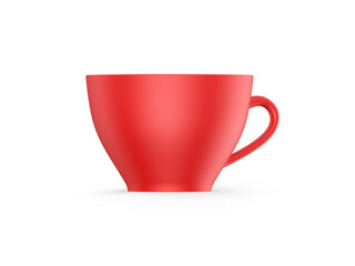 Porcelain tea cup mockup template, empty ceramic coffee cup on isolated white background, 3d render illustration