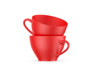 Porcelain tea cup mockup template, empty ceramic coffee cup on isolated white background, 3d render illustration