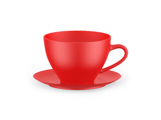 Porcelain tea cup mockup template, empty ceramic coffee cup on isolated white background, 3d render illustration