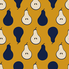  Pear Vector ilustration seamless patern with yellow background.Great for textile,fabric,wrapping paper,and any print.