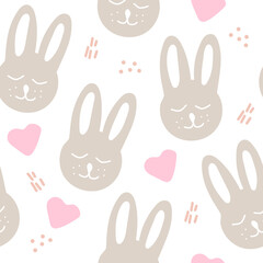 easter bunny seamless pattern hand drawn. vector, minimalism. textiles, wallpaper, wrapping paper. cute baby print in trendy colors 2022.